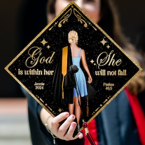 God Is Within Her She Will Not Fall Graduation Cap Topper, Custom Grad Cap with Bible Verse, Christian Cap Decoration 2024