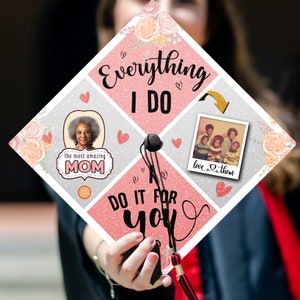 Personalized Photo Upload Printed Grad Cap Topper, Family Thanks Mom & Dad Grad Cap Topper, Custom Graduation Decoration, Class of 2024