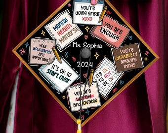 Personalized School Counselor Grad Cap Topper, Custom Cap Decoration Printed School Daily Affirmations, Teacher Graduation Gifts