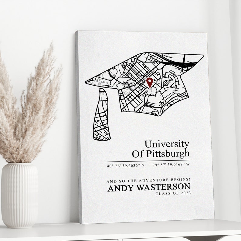 Custom College University Campus Map Print, Personalized 2024 Graduation Gifts for Him, Gift for Friends, Unique Grad Gift Idea 2024 Matte Canvas