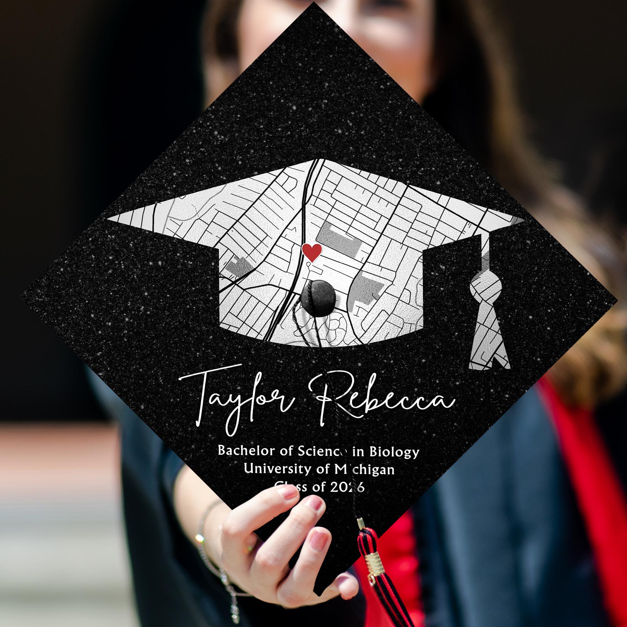 Personalized Campus Map Graduation Cap, Custom University Map Grad Gift ...