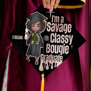 Custom Graduation Cap Topper Black Girl, Personalized Black Queen Grad Cap Topper, College, High School Class of 2024