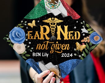 Personalized Mexican RN Nursing Grad Cap, Custom Argentina RN Nursing Graduation Cap Topper, Future Nurse Gifts, Class of 2024