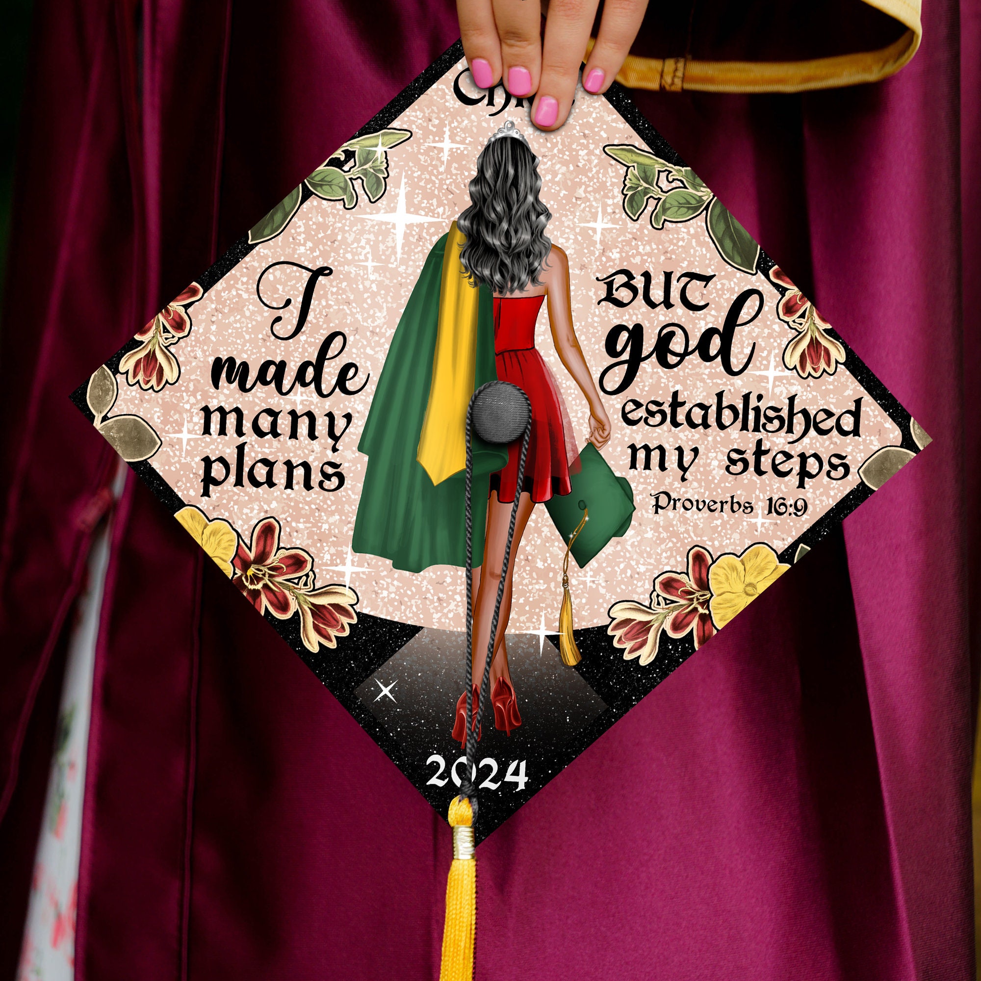 God Established My Steps Grad Cap Topper, Personalized Bible 