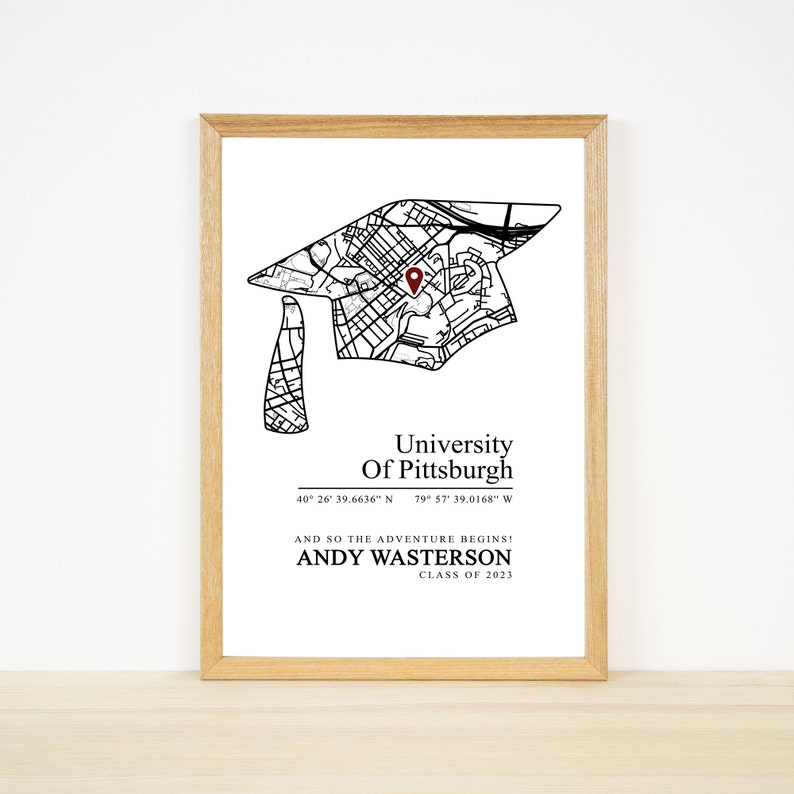 Custom College University Campus Map Print, Personalized 2024 Graduation Gifts for Him, Gift for Friends, Unique Grad Gift Idea 2024 image 4