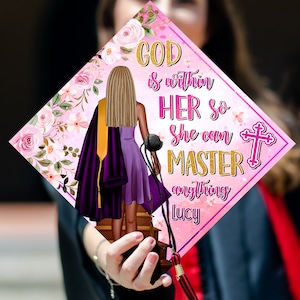 GOD Is Within Her So She Can MASTER Anything Printed Graduation Cap Topper, Black Queen Grad Cap, Graduation Decoration, Class of 2024