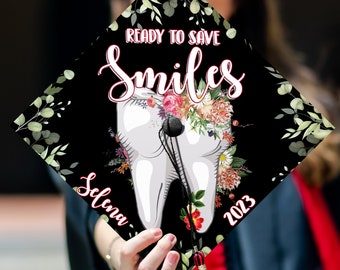 Personalized Ready To Save Smiles Graduation Cap, Custom Dental Grad Cap Topper For Your Nursing Degree, Class Of 2024
