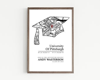 Custom College University Campus Map Print, Personalized 2024 Graduation Gifts for Him, Gift for Friends, Unique Grad Gift Idea 2024