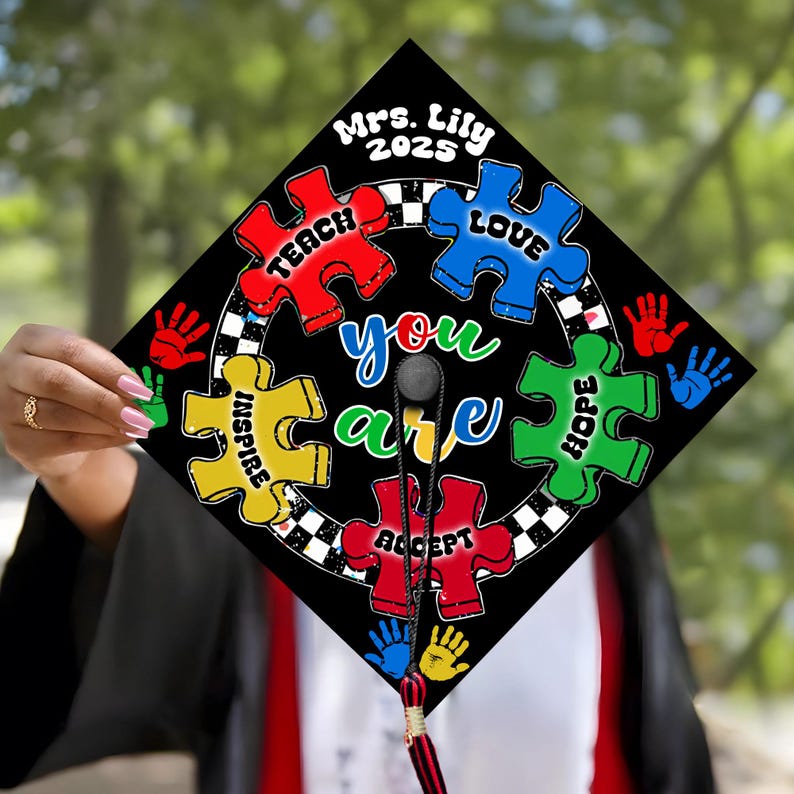 Graduation Cap Design Autism Custom Special Teacher Graduation Cap Topper, Personalized Autism ...