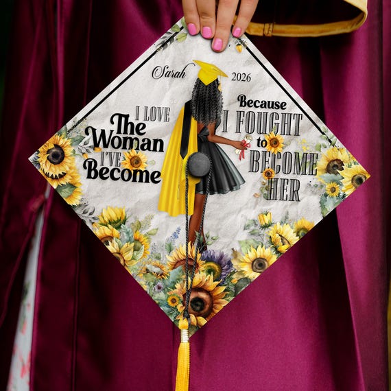 Custom Graduation Cap Topper Black Girl, Personalized God Message Grad Cap Decoration, Sunflower Cap Topper Design Class of 2026