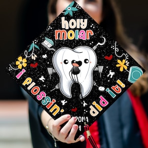 Black Graduation Cap Topper with Tooth Graphic - \