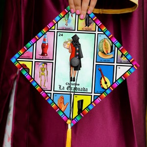 Personalized La Graduada Loteria Card Printed Grad Cap Topper, Mexican Grad Cap Topper, Latin Graduation Decoration, Class of 2024