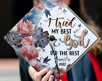 Personalized God Did The Rest Printed Cap Topper, Religious God, Motivative Grad Cap Topper, Graduation Decoration, Class of 2024