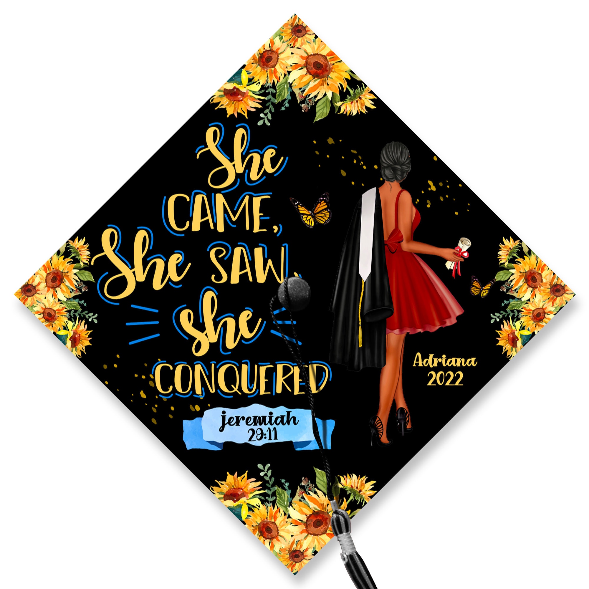 She Came She Saw She Conquered Printed Graduation Cap Etsy