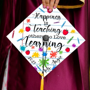 Personalized Happiness Is Teaching Printed Grad Cap Topper, Teacher Grad Cap Topper, Graduation Decoration, Class of 2024