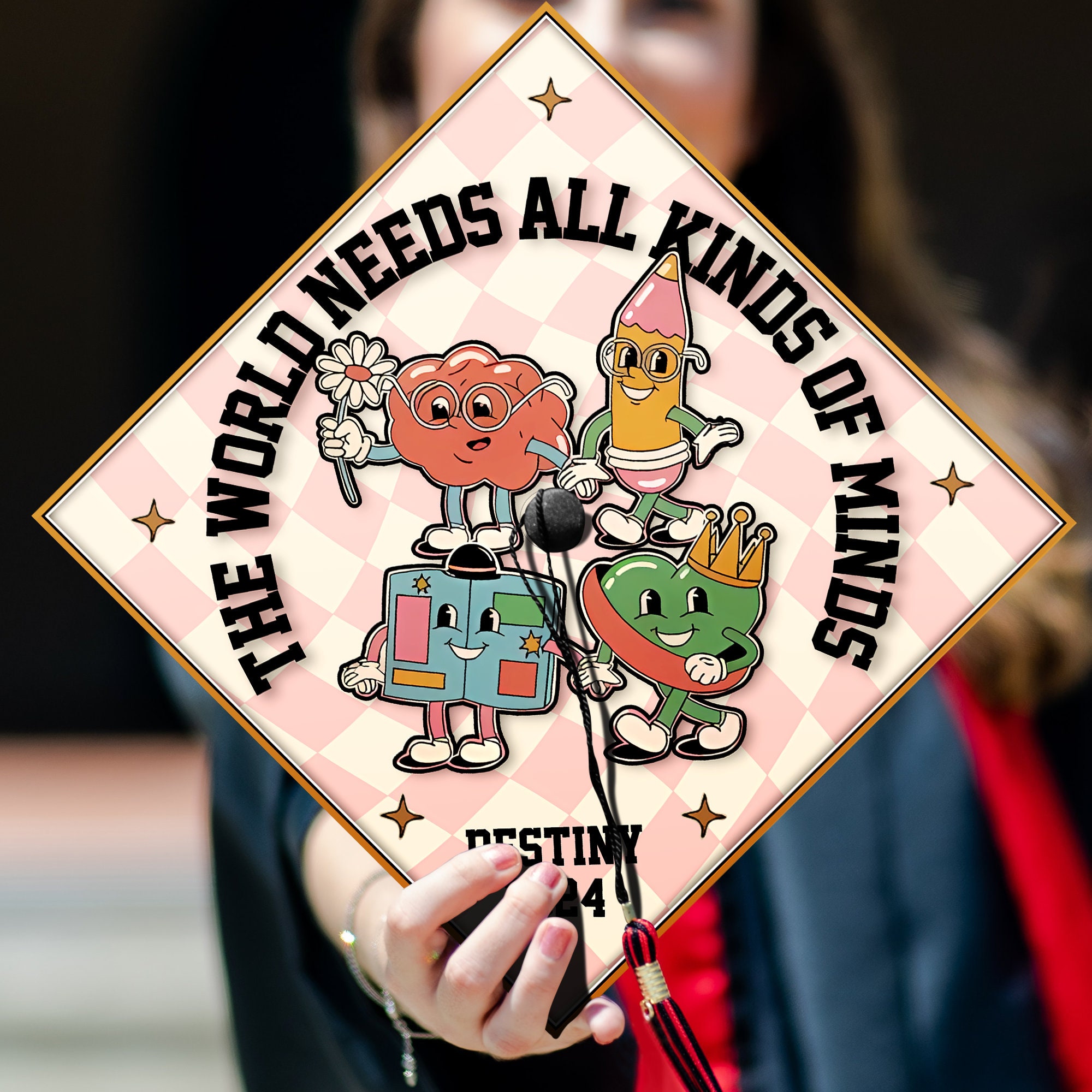Needs Caps The World Needs All Kinds of Minds, Personalized Teacher Graduation Cap ...