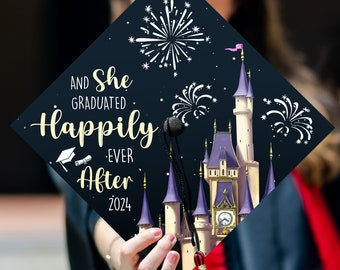 And She Graduated Happily Ever After Graduation Cap Topper, Disney Inspired Grad Cap Topper, Graduation Decor, Class of 2024