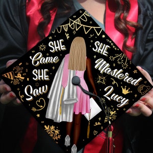 She Came She Saw She Mastered Grad Cap Topper, Black Queen Grad Cap Topper, Personalized Graduation Decoration, Class of 2024