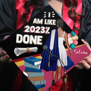 I AM LIKE 2023% DONE Printed Graduation Cap Topper, Personalized Graduation Decoration, Class of 2024