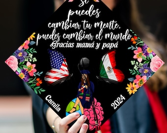 Si Puedes Cambiar El Mundo Printed Grad Cap Topper, Mexican Grad Cap Topper, Latin Graduation Decoration, Class of 2024