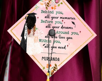 Customizable Graduation Gift Behind You All Your Memories, Black Queen Grad Cap Topper, Personalized Graduation Decoration, Class of 2024