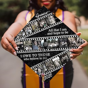 Custom Photo All That I Am & Hope To Be Graduation Cap Topper, Thankful Grad Cap Topper, Memories Photo Graduation Decoration, Class of 2026