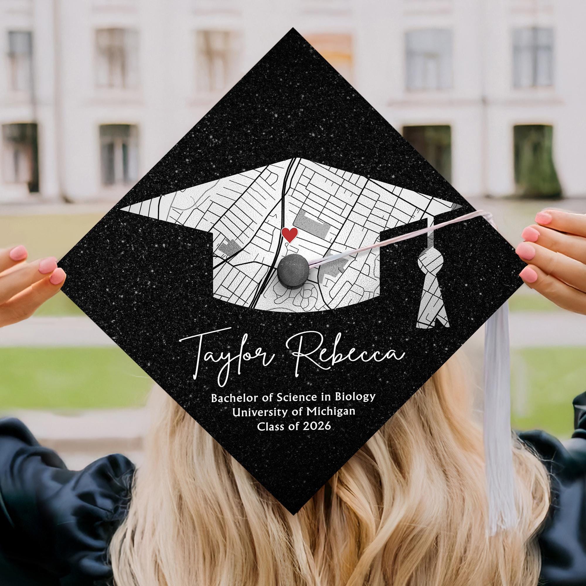 Personalized Campus Map Graduation Cap, Custom University Map Grad Gift ...