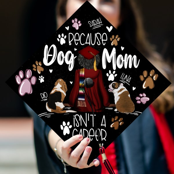 Because Dog Mom Is Not A Career Graduation Cap, Custom Dog Lover Grad Cap Topper, Personalized Pet Lovers Cap Decoration for Graduation 2024