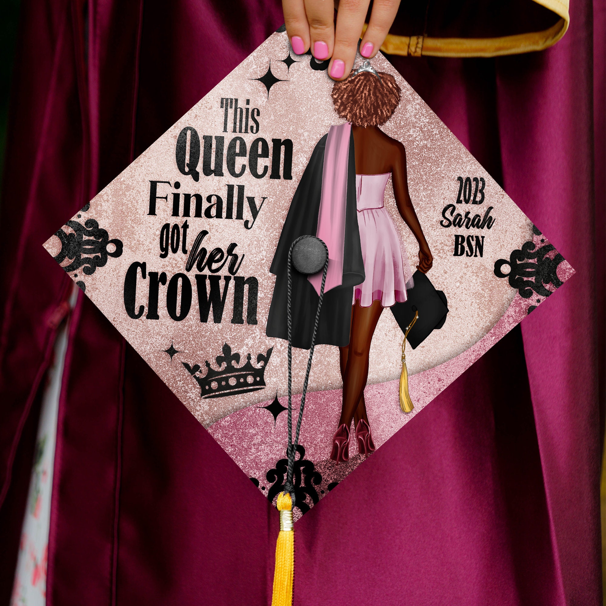  Black Girl Nursing Graduation Cap Topper - Printed RN Black  Queen Time For Shots Grad Cap Topper Decoration For Class of 2023 :  Handmade Products
