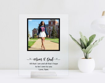 Graduation Thank You Gift For Parents, Custom Photo Grad Gifts, Class of 2024, Grad Gift For Mom and Dad Acrylic Plaque and Stand