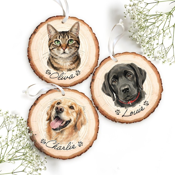 Personalized Photo Pet Wooden Ornament, Custom Pet Portrait From Photo Christmas Ornament