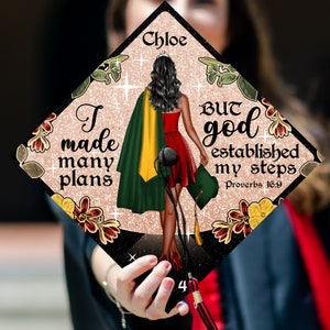 God Established My Steps Grad Cap Topper, Personalized Bible Verse Graduation Cap, Custom Christian Cap Decoration For Her, Religious Gifts