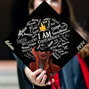 I Am Courageous Strong Unique Girl Graduation Cap Topper, Black Queen Grad Cap Topper, Melanin Graduation Decoration, Class of 2024