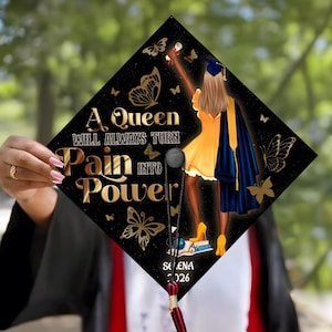 Personalized Graduation Cap Topper Black Girl, Custom Black Queen Grad Cap Decoration, College, High School Graduation 2026