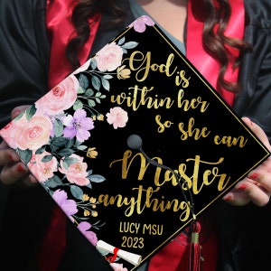 Personalized God Is Within Her Printed Grad Cap Topper, Motivational Grad Cap Topper, Graduation Decoration, Class of 2024