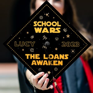Personalized School Wars The Loans Awaken Printed Graduation Cap Topper, Movies Grad Cap Topper, Graduation Decoration, Class of 2024