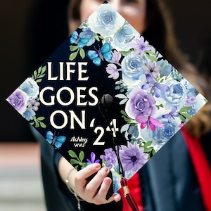 Life Goes On Custom Graduation Cap Topper, Kpop Personalized Grad Cap Topper, Army Graduation Decoration, Class of 2024