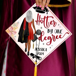 Hotter By One Degree Grad Cap Topper, Black Queen Grad Cap Topper, Personalized Graduation Decoration, Class of 2024