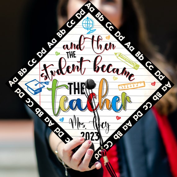  And She Taught Happily Ever After Printed Graduation Cap Topper  - Personalized Future Teacher Grad Cap Topper For Class of 2023 : Handmade  Products