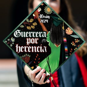 Guerrera por herencia Grad Cap Topper, Custom Mexican Graduation Cap, Personalized Proud First Generation Cap Decoration, Padres Inmigrantes