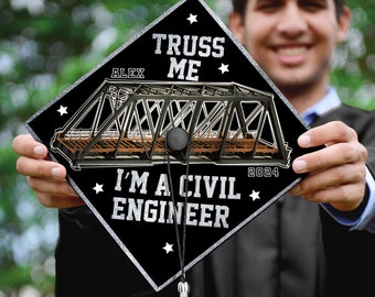 Personalized Civil Engineer Graduation Cap, Custom Engineer Cap Decorations To Honor Your Hard Work, Class of 2024