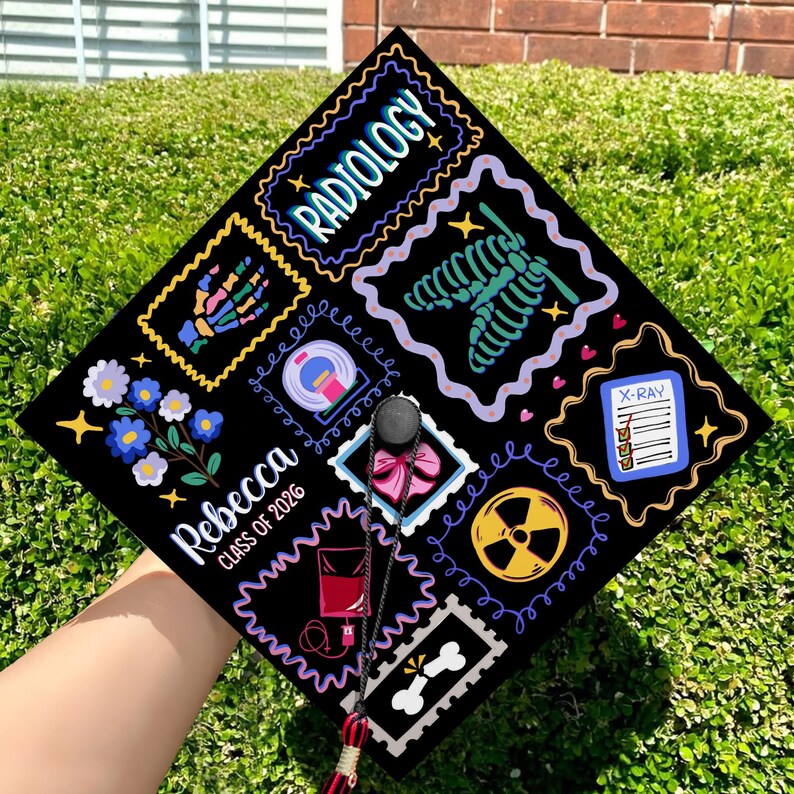 Cap Designs Radiology Custom Radiology Graduation Cap Topper, Personalized Rad Tech ...