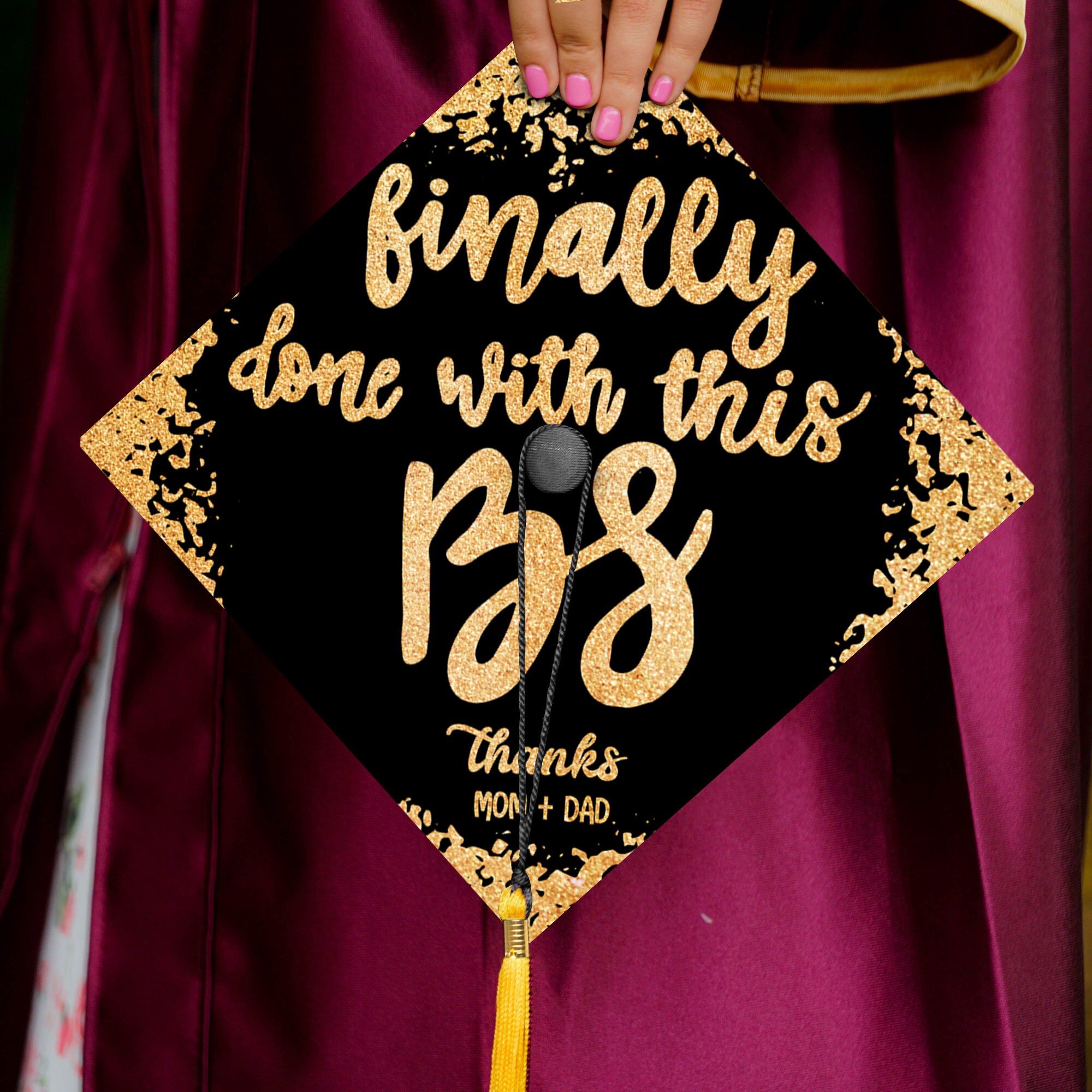 Glitter Fu*King Finally Banner - Finally Done Banner - Congrats Grad 2025 Graduation Decorations, College Graduate Party Decoration Supplies