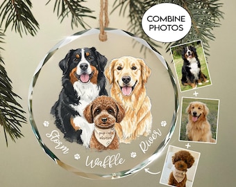 Hand-Painted Pet Portrait From Photos Ornament, Family Portrait with Pet Christmas Keepsake