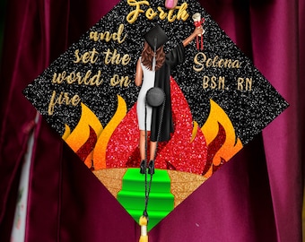 Motivate Quote Printed Graduation Cap Topper, Personalized Graduation Decoration, Black Girl Graduated, Class of 2024