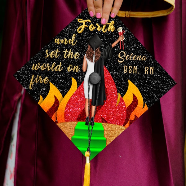 Motivate Quote Printed Graduation Cap Topper, Personalized Graduation Decoration, Black Girl Graduated, Class of 2024