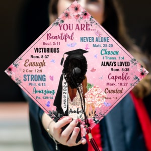 Customizable Grad Gift You Are Beautiful, Strong, Black Queen Grad Cap Topper, Personalized Graduation Decoration, Class of 2024