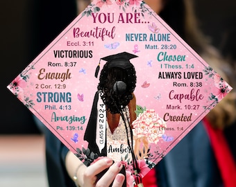 Customizable Grad Gift You Are Beautiful, Strong, Black Queen Grad Cap Topper, Personalized Graduation Decoration, Class of 2024