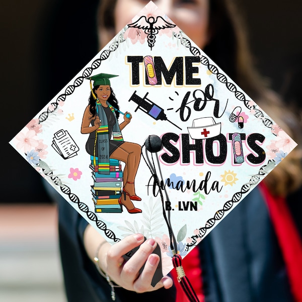 Time For Shots Graduation Cap, Nursing Grad Cap Topper, Personalized Graduation Decoration, Class of 2024