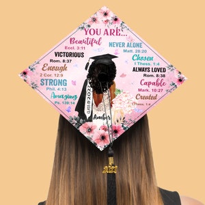 Customizable Grad Gift You Are Beautiful, Strong, Black Queen Grad Cap Topper, Personalized Graduation Decoration, Class of 2024 image 3